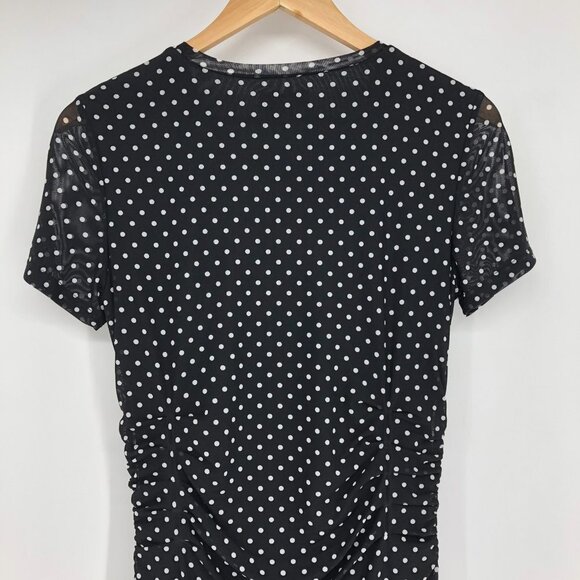 Le Chateau Black white Polka Dot  short sleeve ruched NWT Dress Medium - Picture 7 of 16